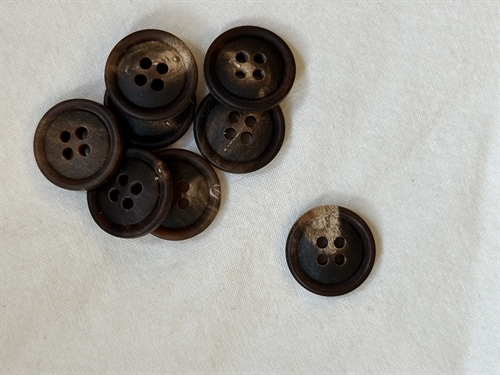 Mat hornknap med 4 huller - Brun-15 mm